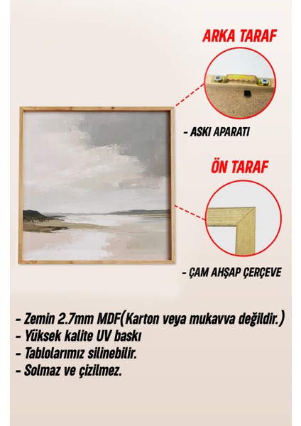 Ahşap Çerçeveli Mdf Kare Tablo Seti Salon ve Oturma Odası Için KR4027 23 x 23