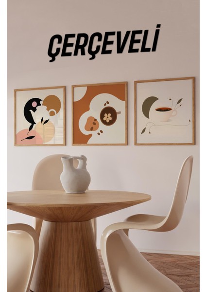 ☕ Kahve Temalı 3’lü Tablo Seti | Sade Modern Stil | Uv Baskı – Mdf – Ahşap Çerçeve KR4045 23 x 23