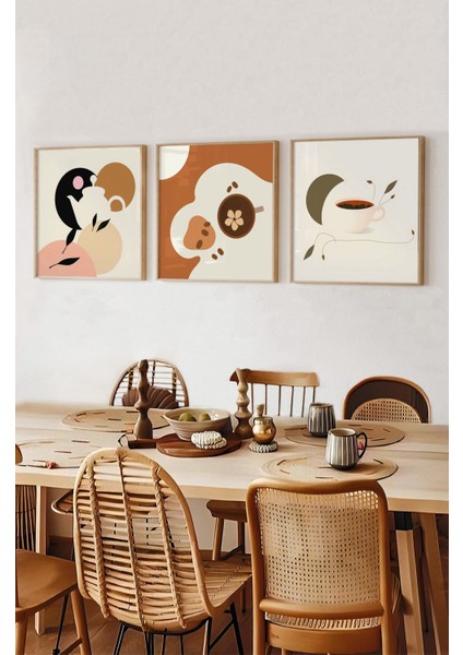 ☕ Kahve Temalı 3’lü Tablo Seti | Sade Modern Stil | Uv Baskı – Mdf – Ahşap Çerçeve KR4045 23 x 23 modelleri