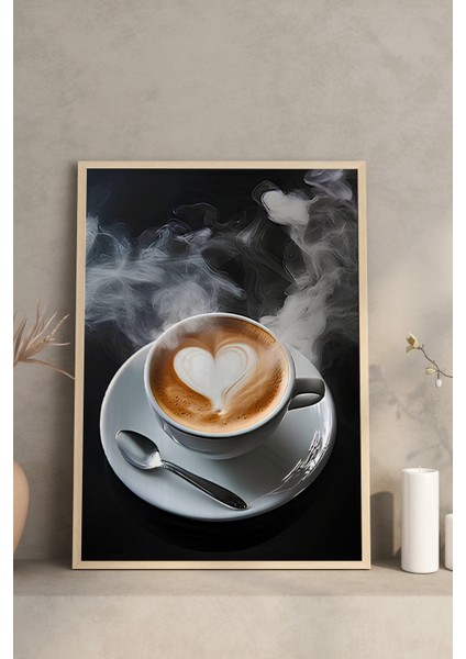 ☕ Buharlı Kalp Latte Desenli 3’lü Çerçeveli Mdf Tablo Seti – 3 Ebat Seçeneğiyle CRV1012 23 x 32 modelleri