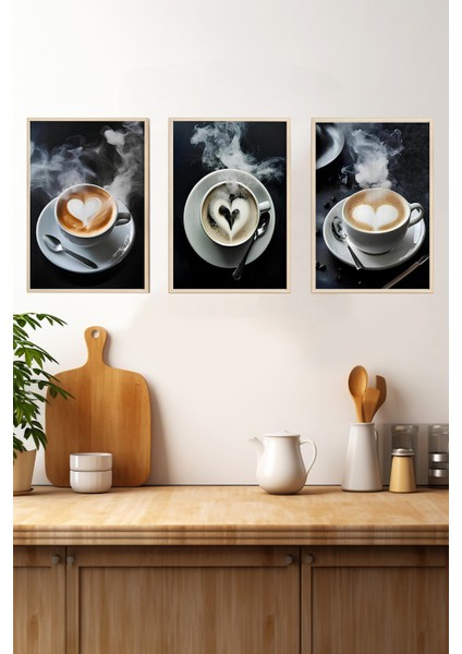 ☕ Buharlı Kalp Latte Desenli 3’lü Çerçeveli Mdf Tablo Seti – 3 Ebat Seçeneğiyle CRV1012 23 x 32 fırsatları