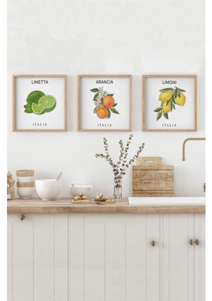 Italyan Meyve Temalı 3’lü Tablo Seti | Limetta – Arancia – Limoni | Uv Baskı Ahşap Çerçeve KR4044 23 x 23 fırsatları