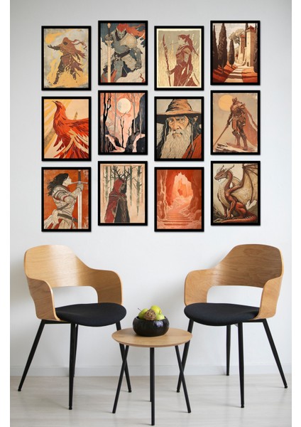 Dekorize Mdf Tablo Seti 12 Parça - Salon Oturma Odası Için Duvar Dekoru Çerçeve Görünümlü Onk Seri 1022 13 x 17