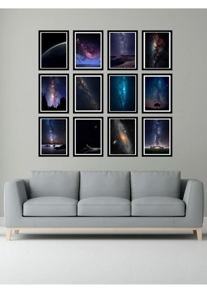 Dekorize Mdf Tablo Seti 12 Parça 3 mm - Uzay Salon Oturma Yatak Odası Için Duvar Dekoru 13 x 17