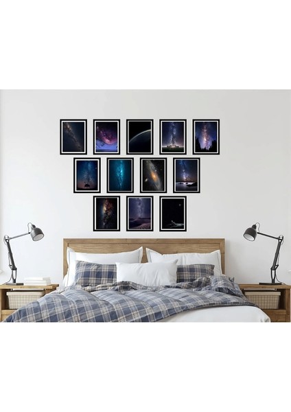 Dekorize Mdf Tablo Seti 12 Parça 3 mm - Uzay Salon Oturma Yatak Odası Için Duvar Dekoru 13 x 17 fiyatları