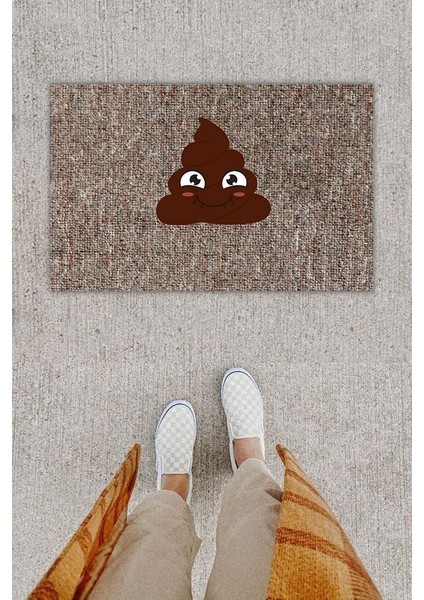 Dijital Baskı Dekoratif Kaka Emoji Gri Kapı Önü Paspası K-1289