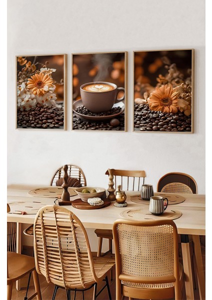 ☕ Çiçekli Kahve Keyfi – Ahşap Çerçeveli 3'lü Mdf Tablo Seti (23X32 | 32X42 | 42X62 cm ) CRV1017 23 x 32 fiyatları