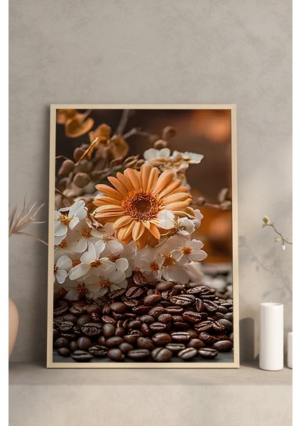 ☕ Çiçekli Kahve Keyfi – Ahşap Çerçeveli 3'lü Mdf Tablo Seti (23X32 | 32X42 | 42X62 cm ) CRV1017 23 x 32 modelleri