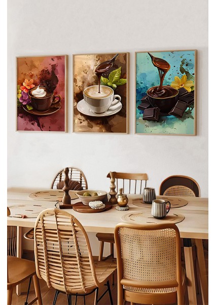 ☕ Çikolata ve Kahve Tutkusunu Yansıtan 3’lü Ahşap Çerçeveli Tablo Seti – Sanatsal Tasarım CRV1013 23 x 32 fiyatları