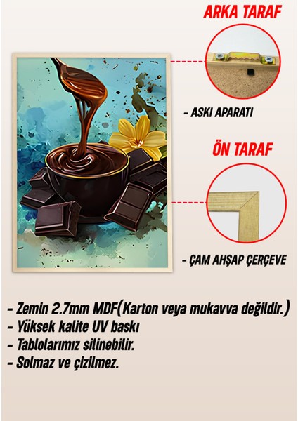 ☕ Çikolata ve Kahve Tutkusunu Yansıtan 3’lü Ahşap Çerçeveli Tablo Seti – Sanatsal Tasarım CRV1013 23 x 32