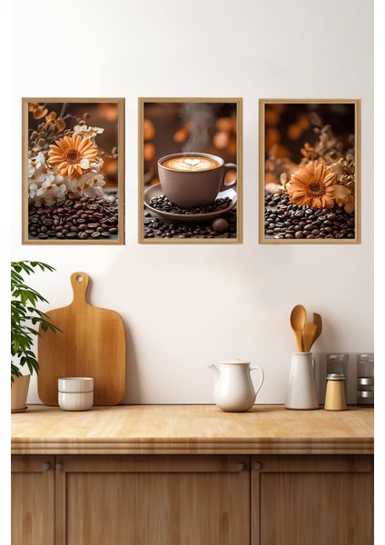 ☕ Kahve Çiçekleri – 3’lü Mdf Uv Baskılı Tablo Seti (3 Ebat Seçeneği) CRVS1017 13 x 17