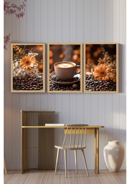 ☕ Kahve Çiçekleri – 3’lü Mdf Uv Baskılı Tablo Seti (3 Ebat Seçeneği) CRVS1017 13 x 17 modelleri