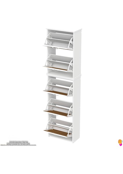 Ikra Ceviz Renk Asma Ayakkabılık Antre 52' Lik 5 Düşer Kapak 10 Göz Bölme Ayakkabılık 52X194X 26 cm