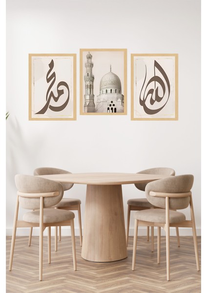 🕌 Muhammed - Mescid - Allah Yazılı 3’lü Islami Tablo Seti 🌙(Çerçeve Efektli)🌟 CRVS1230 13 x 17 fiyatları