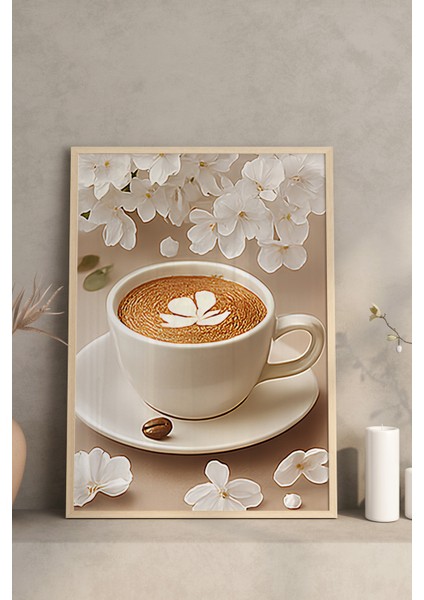 🖼️ Çiçekler Arasında Tatlı Molalar – Çerçeveli 3'lü Mdf Kahve Tablosu Seti CRV1015 23 x 32 modelleri