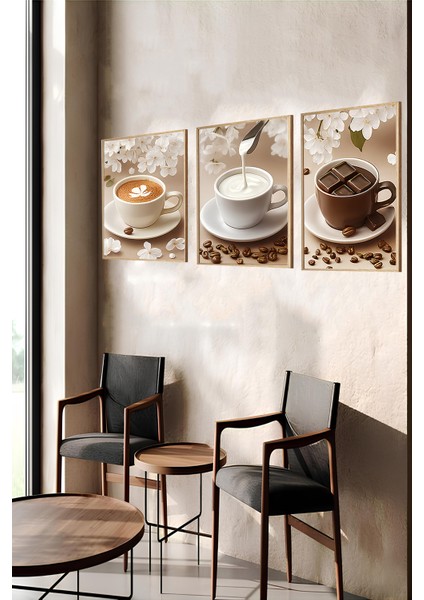 🖼️ Çiçekler Arasında Tatlı Molalar – Çerçeveli 3'lü Mdf Kahve Tablosu Seti CRV1015 23 x 32 indirimleri
