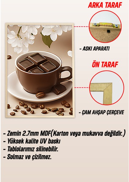 🖼️ Çiçekler Arasında Tatlı Molalar – Çerçeveli 3'lü Mdf Kahve Tablosu Seti CRV1015 23 x 32