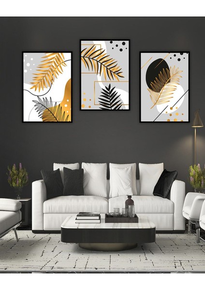 Dekorize Mdf Tablo Seti 3 Parça 3 mm - Altın Yaprak Salon Oturma Odası Için Duvar Dekoru - 3031 13 x 17