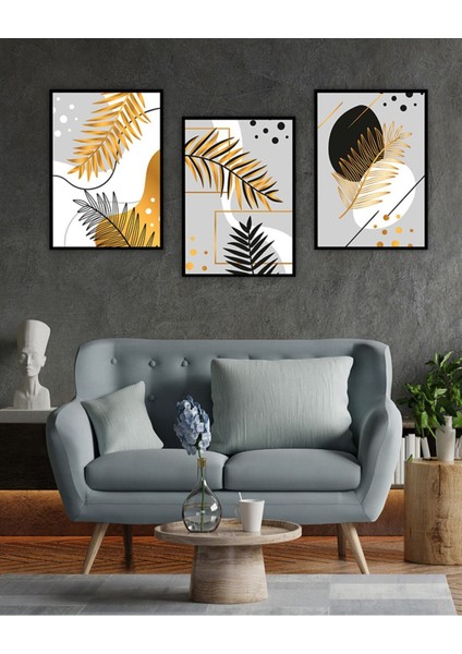 Dekorize Mdf Tablo Seti 3 Parça 3 mm - Altın Yaprak Salon Oturma Odası Için Duvar Dekoru - 3031 13 x 17 fiyatları