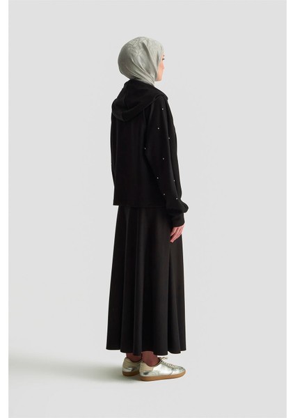 Taşlı Kapüşonlu Sweat 25KD4031 Siyah modelleri