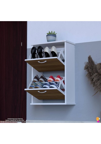 Asaf Ceviz Renk Asma Ayakkabılık Kapı Önü 2 Düşer Kapak 52 cm 4 Bölmeli Ayakkabılık 52X78X25,5 cm fiyatları