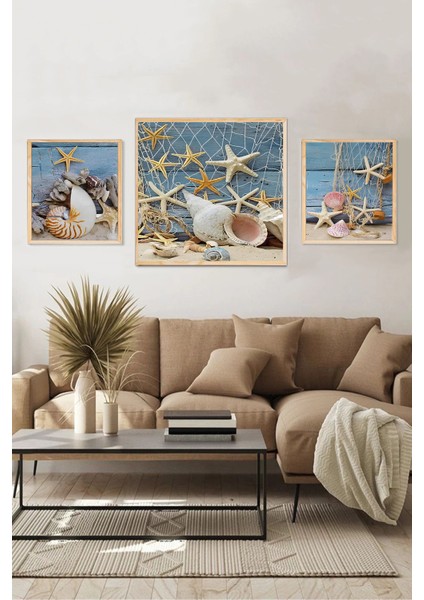 🐚 Deniz Kabukları & Yıldız Balığı Temalı 3’lü Mdf Ahşap Tablo Seti (23X23 cm & 42X42 Cm) 4242116 42 cm fiyatları
