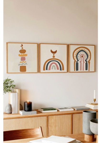 Ahşap Çerçeveli Mdf Kare Islami Tablo Seti Salon ve Oturma Odası Için KR4034 23 x 23 modelleri