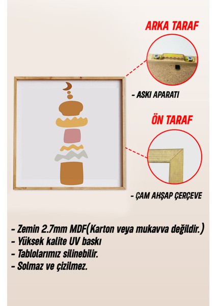 Ahşap Çerçeveli Mdf Kare Islami Tablo Seti Salon ve Oturma Odası Için KR4034 23 x 23