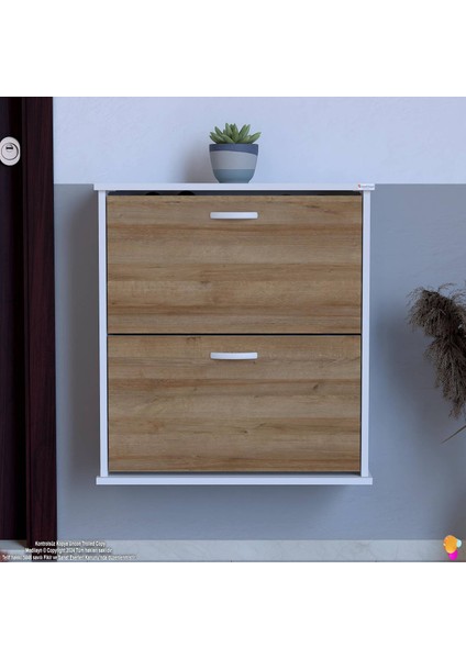 Asaf Meşe Renk Asma Ayakkabılık Kapı Önü 2 Düşer Kapak 4 Göz Bölmeli 78 cm Ayakkabılık 72X78X25,5 cm modelleri