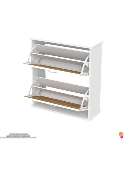 Asaf Meşe Renk Asma Ayakkabılık Kapı Önü 2 Düşer Kapak 4 Göz Bölmeli 78 cm Ayakkabılık 72X78X25,5 cm indirimleri