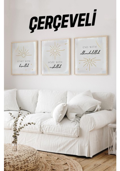 Ahşap Çerçeveli Mdf Kare Tablo Seti Salon ve Oturma Odası Için KR4015 23 x 23