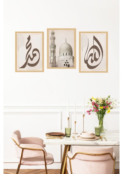 🕌 Muhammed - Mescid - Allah Yazılı 3’lü Islami Tablo Seti 🌙(Çerçeve Efektli)🌟 CRVS1230 13 x 17 fırsatları