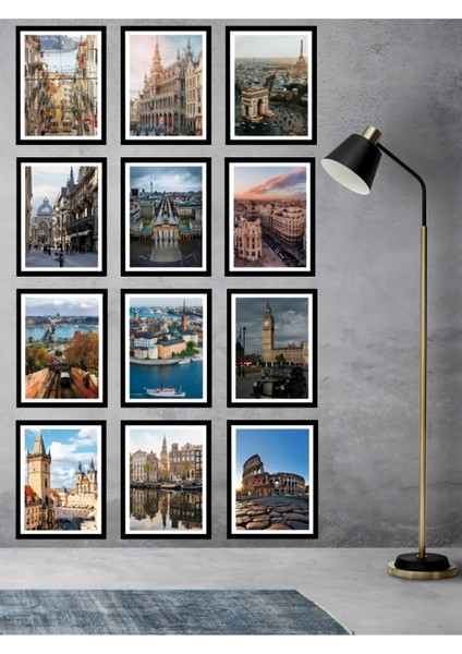 Dekorize Mdf Tablo Seti 12 Parça 3 mm - Avrupa Ülkeleri Salon Oturma Odası Için Duvar Dekoru 13 x 17