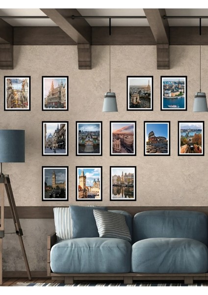 Dekorize Mdf Tablo Seti 12 Parça 3 mm - Avrupa Ülkeleri Salon Oturma Odası Için Duvar Dekoru 13 x 17 fiyatları