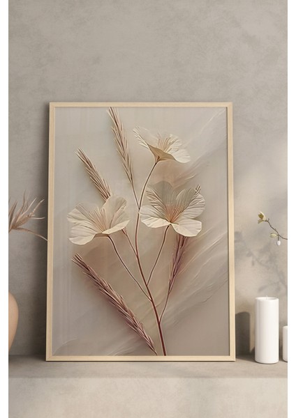 🖼️ 3'lü Çerçeveli Krem Çiçek ve Başak Desenli Tablo Seti – Uv Baskılı Mdf CRV1039 23 x 32 fırsatları