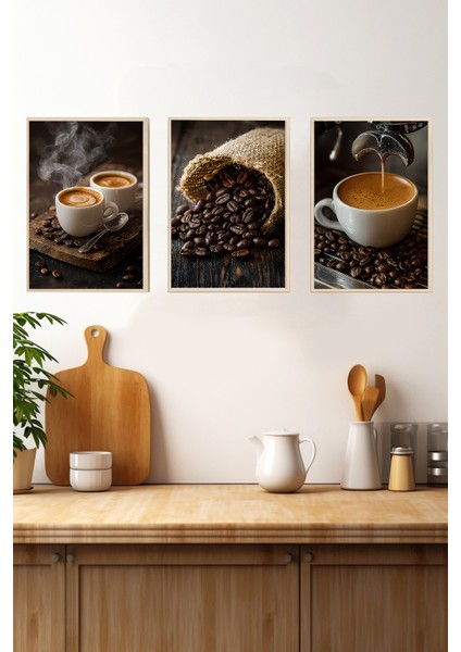 ☕ Kahve Tutkunlarına Özel Ahşap Çerçeveli 3'lü Mdf Tablo Seti – 3 Ebat Seçeneğiyle CRV1005 23 x 32 fırsatları