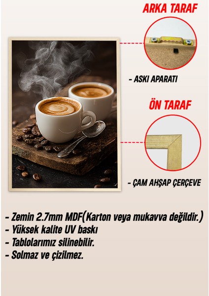 ☕ Kahve Tutkunlarına Özel Ahşap Çerçeveli 3'lü Mdf Tablo Seti – 3 Ebat Seçeneğiyle CRV1005 23 x 32