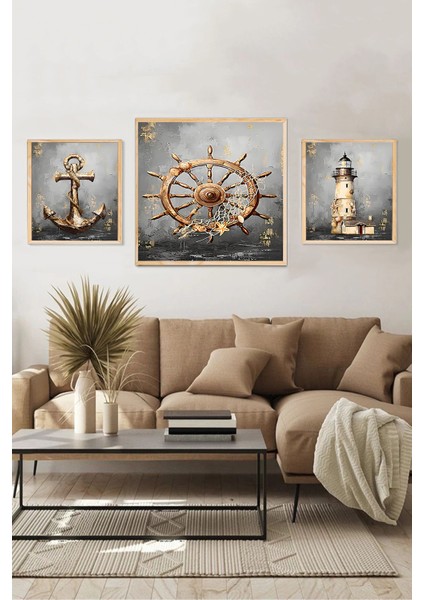 ⚓️ Marin Tarz Çapa - Dümen - Deniz Feneri Temalı 3’lü Mdf Tablo Seti (23X23 cm & 42X42 Cm) 4242117 42 cm fiyatları