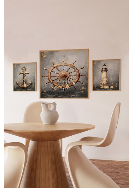 ⚓️ Marin Tarz Çapa - Dümen - Deniz Feneri Temalı 3’lü Mdf Tablo Seti (23X23 cm & 42X42 Cm) 4242117 42 cm fırsatları