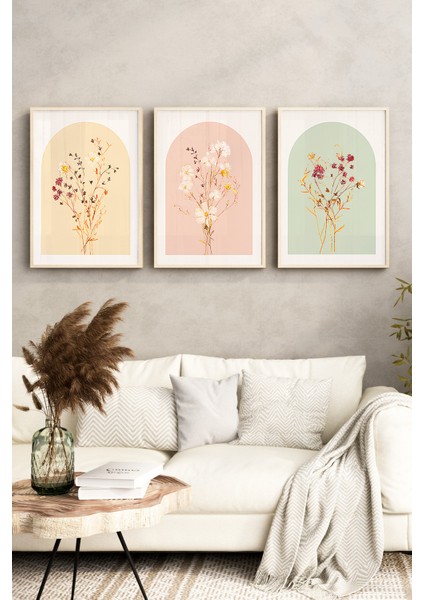 🌸 Pastel Tonlarda Çiçek Desenli 3’lü Çerçeveli Dekoratif Tablo Seti 🌿 CRV1162 23 x 32 fırsatları