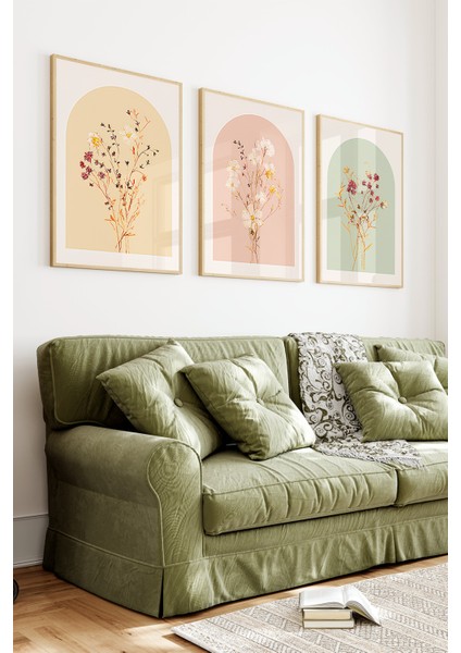🌸 Pastel Tonlarda Çiçek Desenli 3’lü Çerçeveli Dekoratif Tablo Seti 🌿 CRV1162 23 x 32 indirimleri