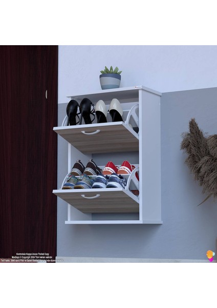 Asaf Cordoba Renk Asma Ayakkabılık Kapı Önü 2 Düşer Kapak 4 Göz Bölmeli Ayakkabılık 52X78X 25,5 cm modelleri