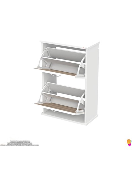 Asaf Cordoba Renk Asma Ayakkabılık Kapı Önü 2 Düşer Kapak 4 Göz Bölmeli Ayakkabılık 52X78X 25,5 cm