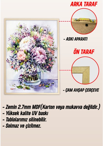 Ahşap Çerçeveli Mdf Tek Tablo Çiçek Dekoru Tablo (Kendi Tablo Setinizi Oluşturacağınız Liste) 23 x 32 Çerçeveli 1072 modelleri