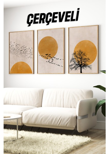 Dekorize Mdf Tablo Seti 3 Parça 3 mm -Çerçeveli Tablo Seti Salon Oturma Odası Için Duvar Dekoru 3009 23 x 32