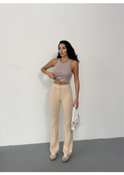 Krep Kumaş Likralı Kadın Palazzo Pantolon 3'lü Set modelleri