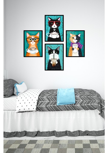Dekorize Mdf 4 Parça Çerçeve Görünümlü Kediler Tablo Seti Çerçeve Görünümlü fiyatları