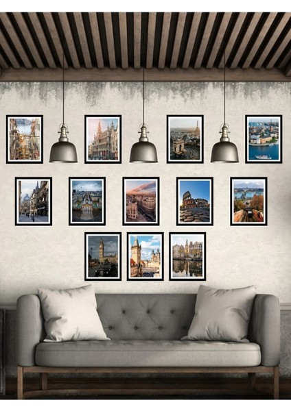 Dekorize Mdf Tablo Seti 12 Parça 3 mm - Avrupa Ülkeleri Salon Oturma Odası Için Duvar Dekoru 13 x 17 modelleri