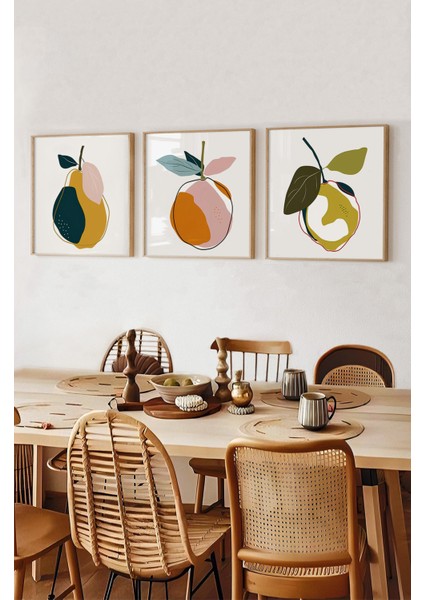 🏷️ 🍐 Renkli Meyve Temalı 3’lü Tablo Seti | Modern Stil | Uv Baskı – Mdf – Ahşap Çerçeve KR4051 23 x 23 modelleri