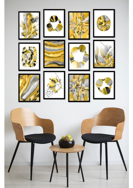 Dekorize Mdf Tablo Seti 12 Parça - Salon Oturma Odası Için Duvar Dekoru Çerçeve Görünümlü Onk Seri 1020 13 x 17